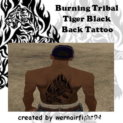 Burning Tribal Tiger Black Back Tattoo