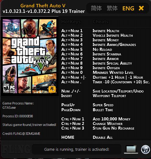 Grand Theft Auto V v1.0.323.1-v1.0.372.2 Plus 19 Trainer